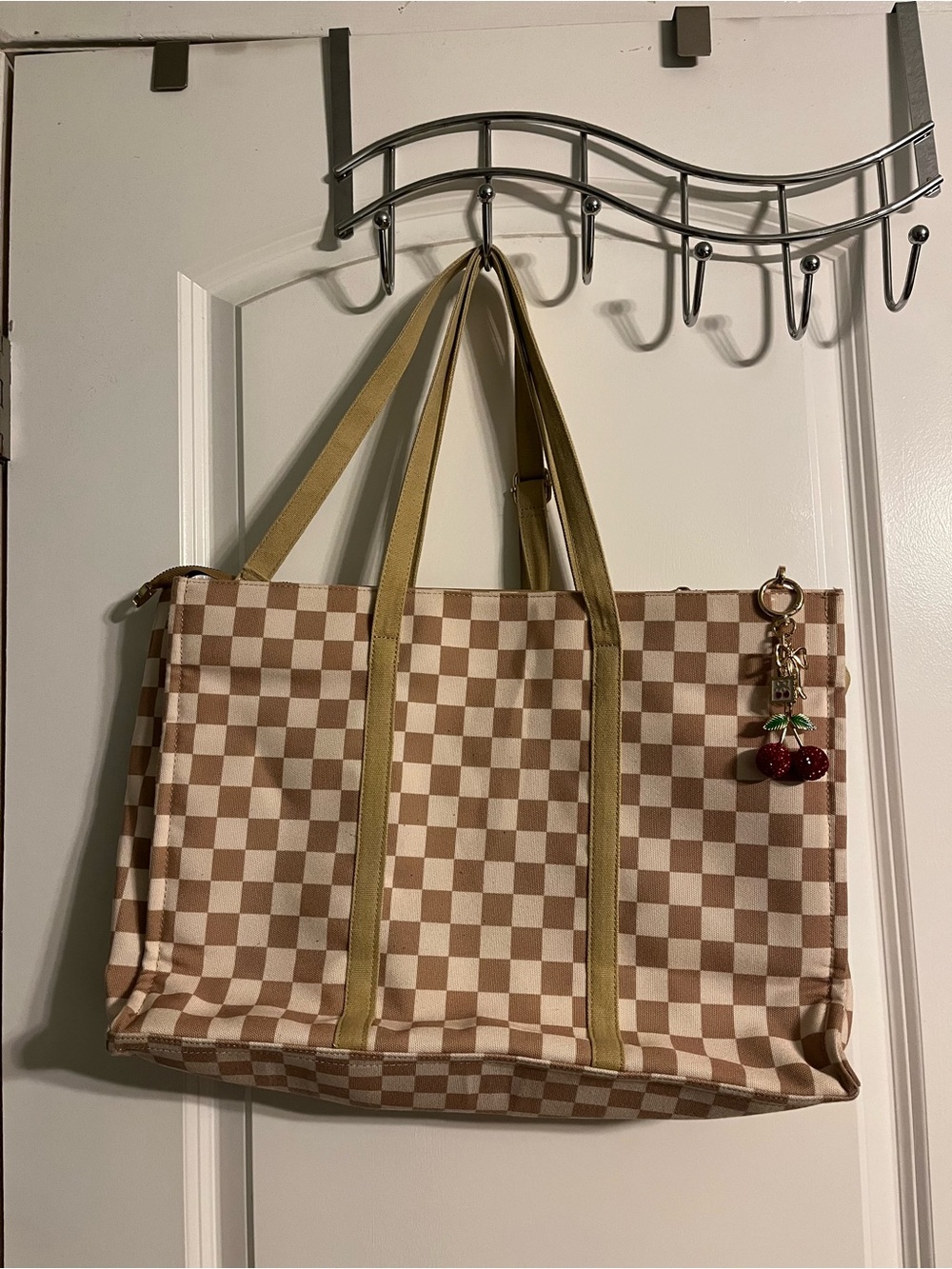 Neutral Checkered Tote Bag - Picture 1 of 15